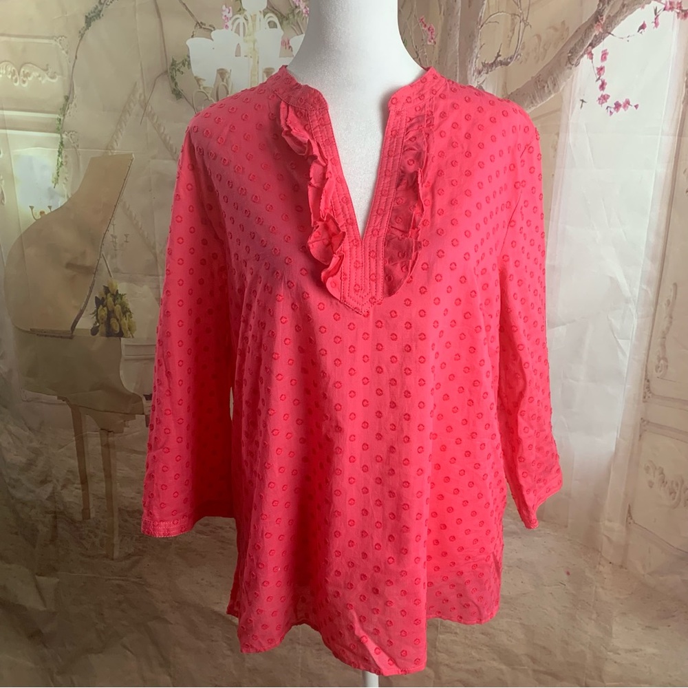 NEW Talbots Pink Polka Dot Textured Blouse